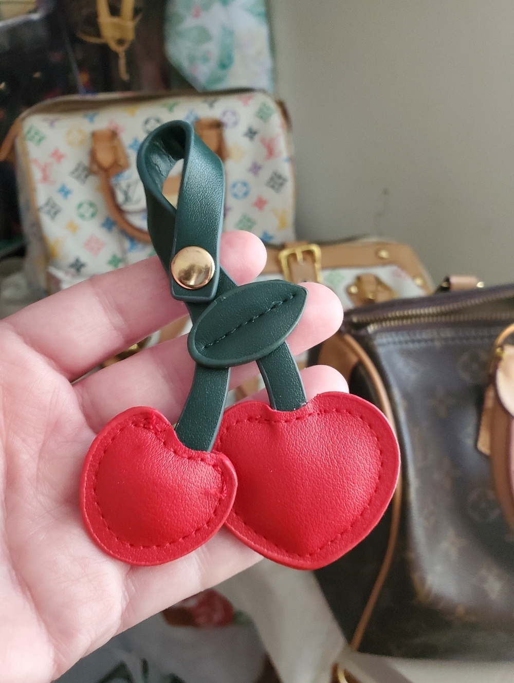 💎$3 WITH BUNDLE💎 PU Leather Light Red Cherries Bag Charm - Picture 2 of 9